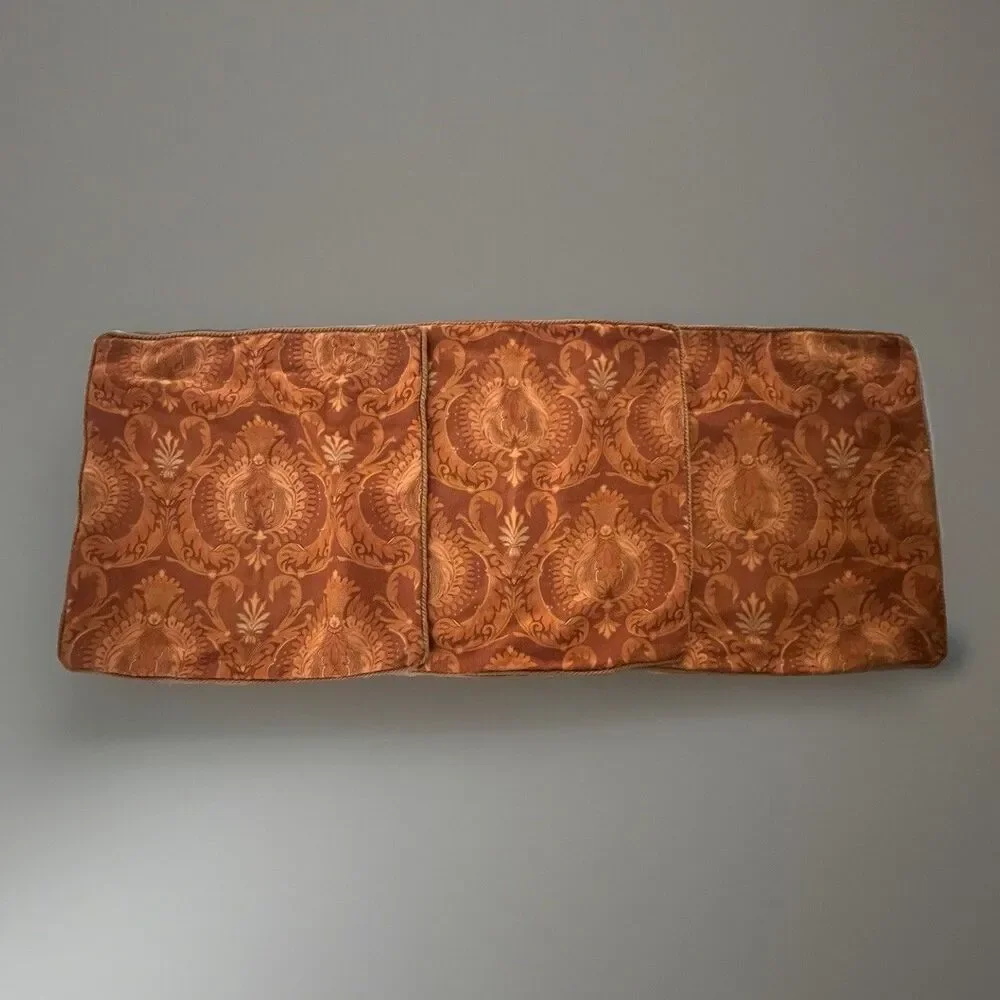 ANICHINI Brocade Textured Pillow Covers 25X25 Burnt Orange Spice Set of 3 Fall